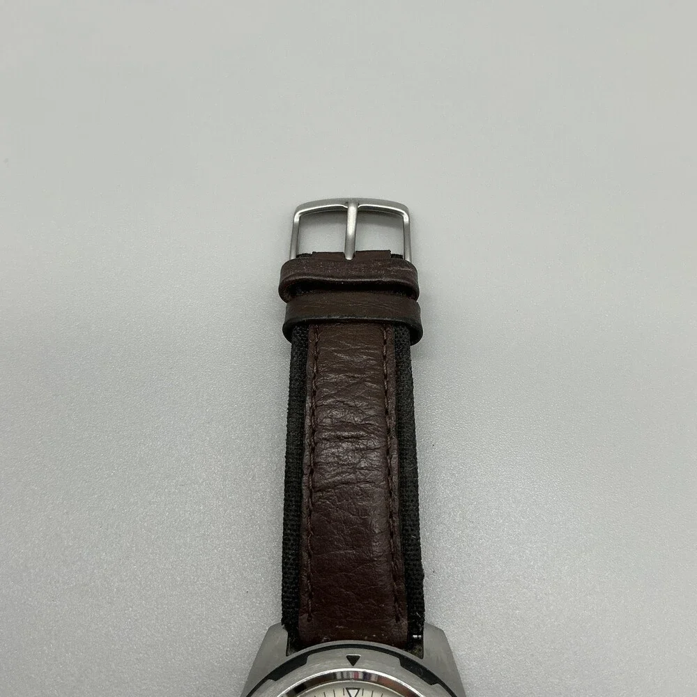 Timex Expedition Indiglo Mens Watch 42mm Cream Dial Brown Leather Date New Batt